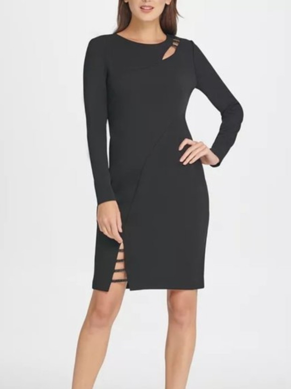 NWOT DKNY Black Long-Sleeve Cutout Sheath Dress